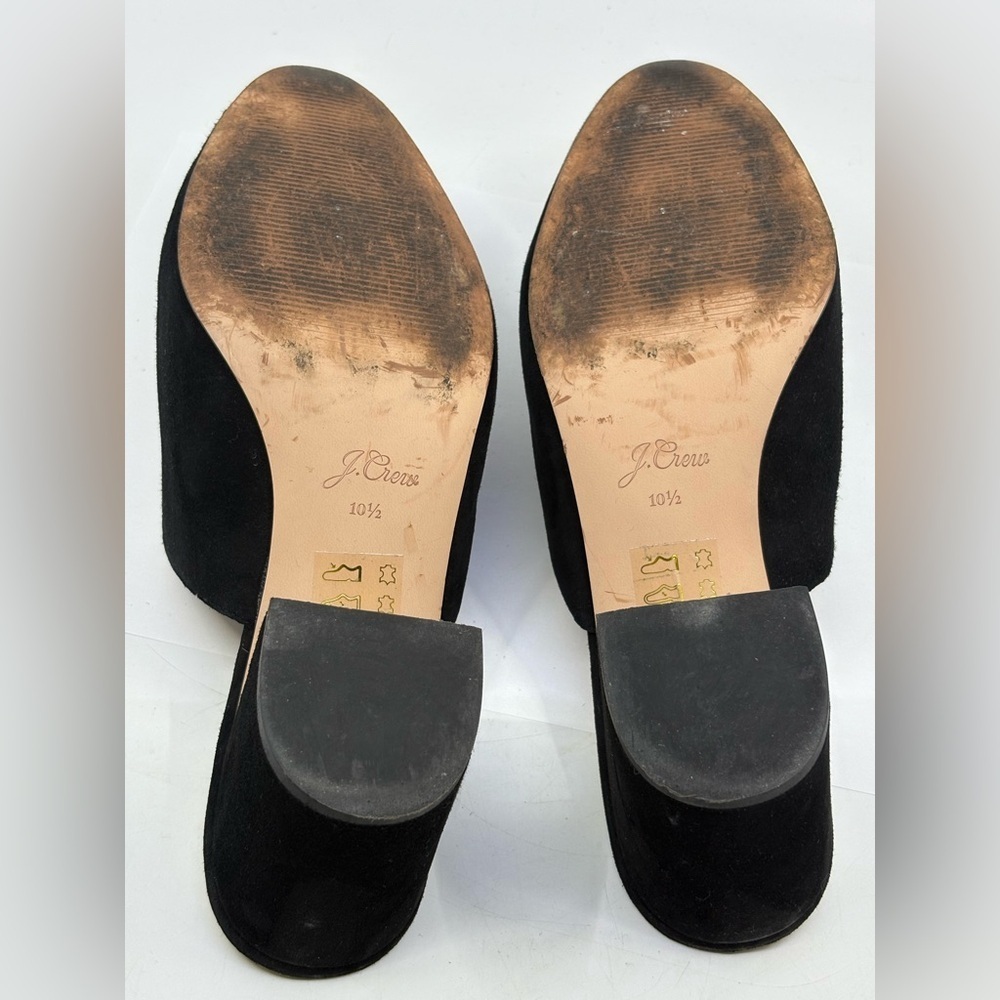 J. Crew Mules Black Suede Leather Slide Block Heels Size 10.5 3” heels - Picture 8 of 9